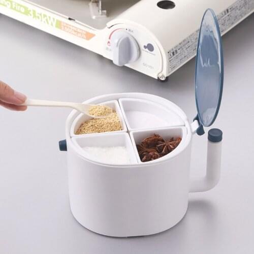 Kitchen Furniture Seasoning Storage Box 4 Grids Salt Chicken Essence Chili Powder Msg Fresh Storage Box With Lid