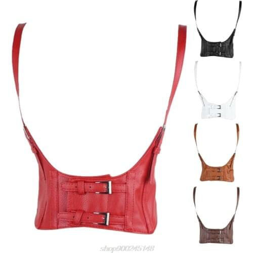 Women Vintage Gothic Faux Leather Underbust Corset Crop Top Solid Color Adjustable Waist Belt Double Buckle M18 21 Dropship