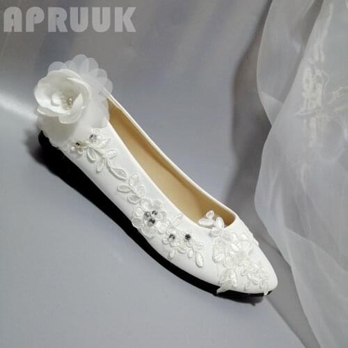 Lace flats shoes woman handmade plus size flower sweet design ladies bridal bridesmaid party wedding flats plus size 41 42 shoe