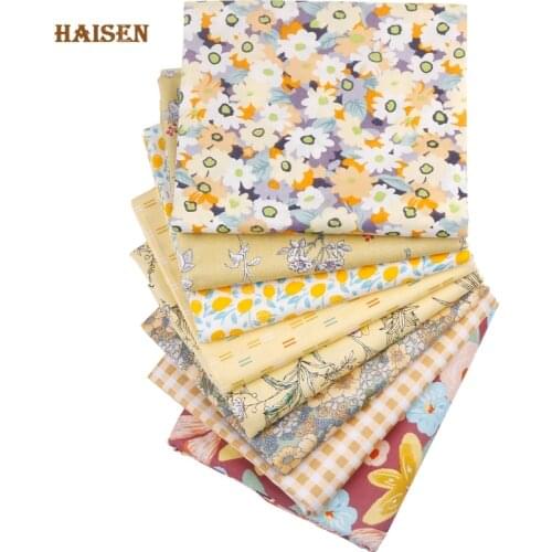 Printed Patchwork Fabrics Twill Cotton Cloth Yellow Floral Series,8pcs/Lot,For DIY Toys Bags Sewing Quilting Baby&Child Material