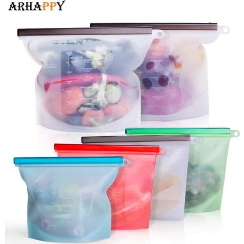 1000ml 1500ml Reusable Silicone Storage Bag Silicone Food Storage Bags For Food Seal Ziplock Freezer Cooking Fresh Bags