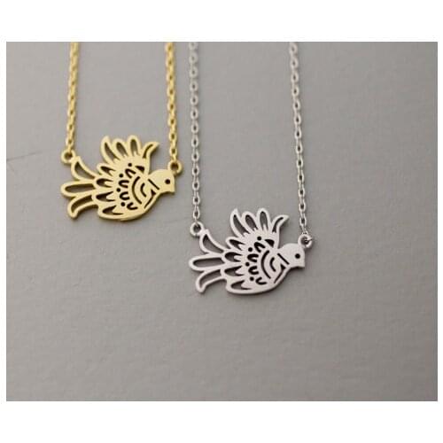 Fashion Origami Hollow Dove Bird pendant for women delicate choker necklace collar jewelry Gold Silver color