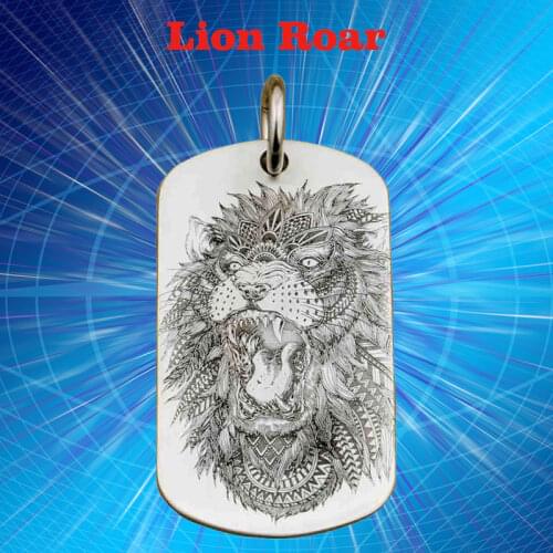 Fashion High Precision Deep Engraved Animal Tags Solid 316L Stainless Steel Cool Mens Biker Lion Roar Pendant 9X110