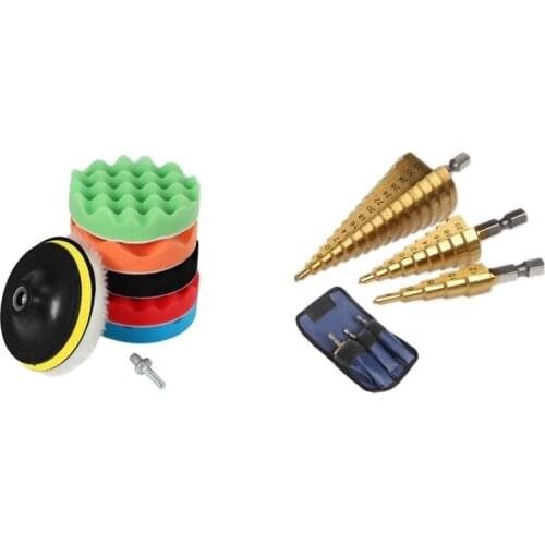 8Pcs Car Sponge Polishing Pad Set 5 Inch Buffing Waxing Pad With 3Pcs Hss Step Cone Taper Drill Bit Set