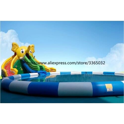 Outdoors amusement inflatable water slide with swimming pool