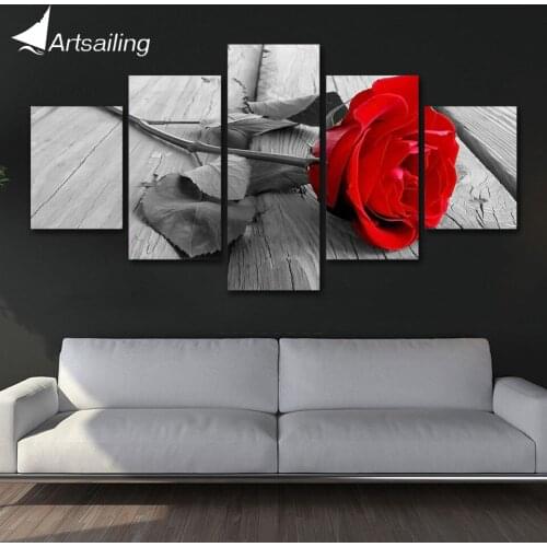 Wall Art Poster Modular Canvas HD Prints Paintings 5 Pieces Rose Flower Blossom Pictures Home Decor For Living Room Framework