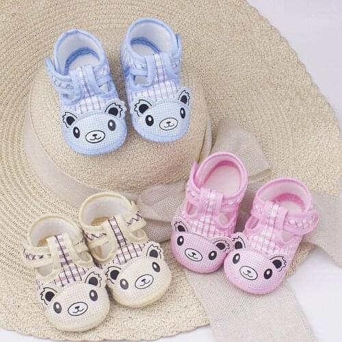OKLADY 2019 Cartoon Newborn Baby Shoes Cotton Little Bear Plaid First Walker Toddler Shoes For Boys Girls Non Slip Infant Shoes