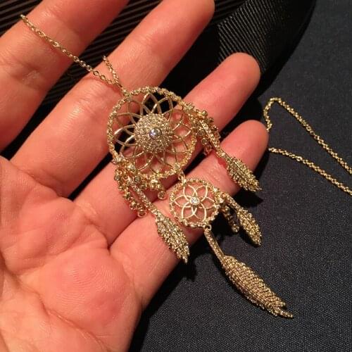 Dream catcher net earring golden feather dream catcher necklace Mori necklace ins network celebrity the same style super fairy