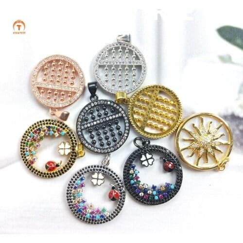5pcs Fashion Micro CZ Pave Beads Pendants Round Pendants Flower Beetle Fun Shell Sun Pendants Necklaces For Women Jewelry Set