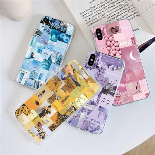 For Samsung Galaxy A50 A21S A32 A12 A70 A51 A71 A31 A41 S21 S20 FE S8 S9 S10 Plus Note 20 Ultra Aesthetic Collage Art Clear Case