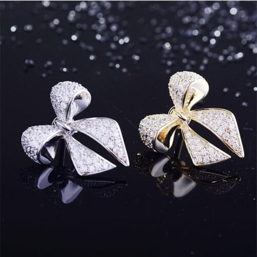 Luxury Zircon Rhinestones Bow Brooches for Women Fashion Wedding Bouquet Bow-knot Brooch Pin Dress Sash Jewelry broche femme