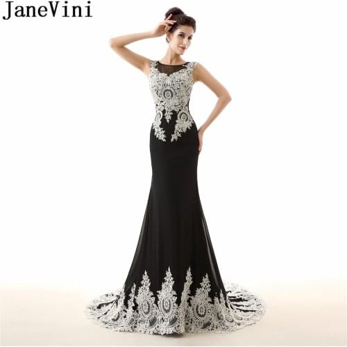 JaneVini Sexy Sheer Lace Mermaid Long Evening Dresses Appliques Black Party Gown Godmother Mother Of The Bride Dresses Plus Size