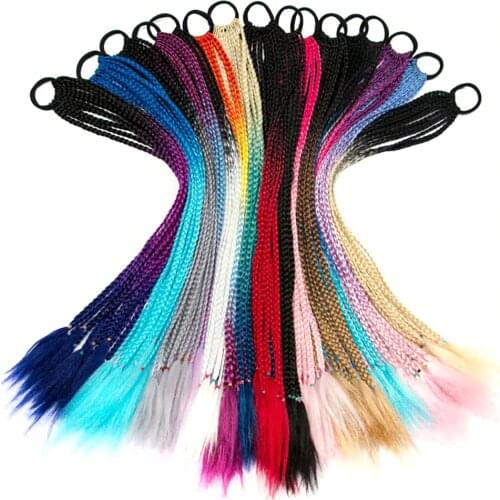 Overhead Ponytail Hairpiece With Rubber Band Hair Ring Chignon Braid Synthetic Hair Pony Tail Hair Extension Rainbow