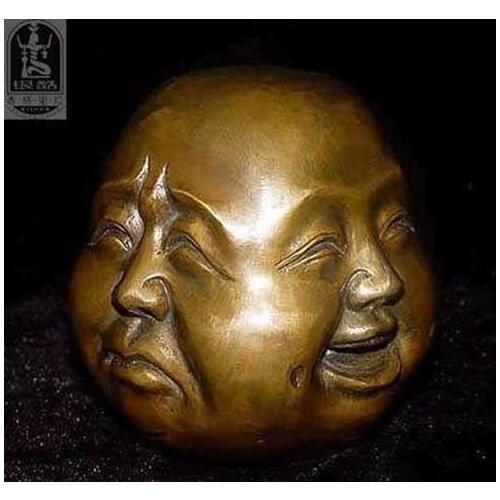 Decoration Brass Rare chinese tibet brass 4 faces buddha head statue JINHONGBO 5cm Chinese Dynasty Old Antique Pure Bronze
