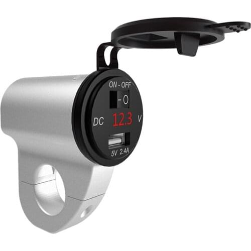 Universal CNC Motorcycle USB Charger Power Socket Voltmeter SAE Connector Silver