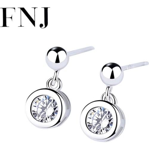 FNJ Ball Hanging Earrings 925 Silver Jewelry Original Pure S925 Sterling Silver Stud Earring for Women White Cubic Zircon