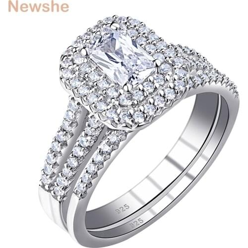 Newshe Solid 925 Sterling Silver Wedding Rings For Women Engagement Ring Bridal Set White AAAAA Cubic Zirconia Jewelry BR0827