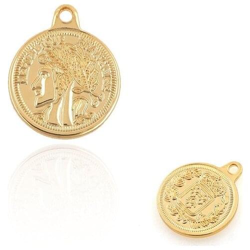 10PCS Round Human Face Gold Coin Pendant Religious Charm Coin Necklace DIY Jewelry Making Accessories 14.4x12x1.1mm