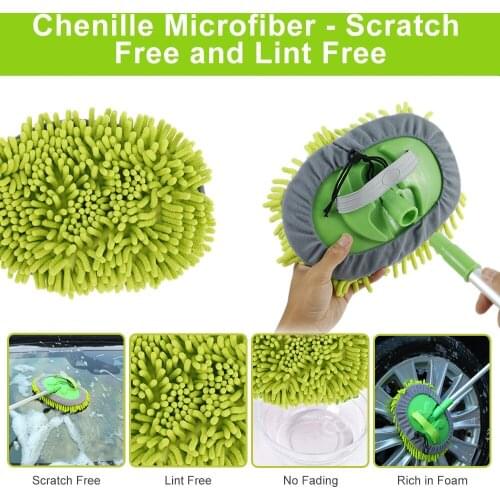 2 In 1 Car Wash Mop 180 Car Adjustable Telescopic Wash Chenille Mop Wiping Soft Cleaning Brush Tool for Vehicle Waxing Polishing