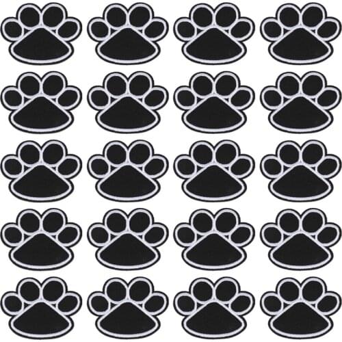 20pcs Dog Paw Puppy Black Paw Iron On Embroidered Patches Appliques Sewing Cloth