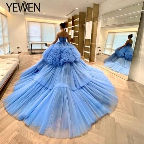 2020 Photography Royal Wedding Dress Blue Color Ball Gown Custom made luxury wedding Gown Plus Size YEWEN