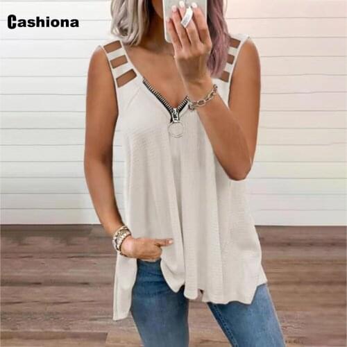 2021 Sleeveless Casual Loose T-shirt New Patchwork Zipper Tops Hollow Out Women Tees shirt Sexy Female Clothing Plus Size S-5XL