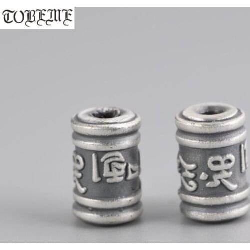 3D 999 Silver Tibetan Beads Vintage Pure Silver Tibetan Six Words Beads Silver Buddhist OM Beads DIY Jewelry Findings