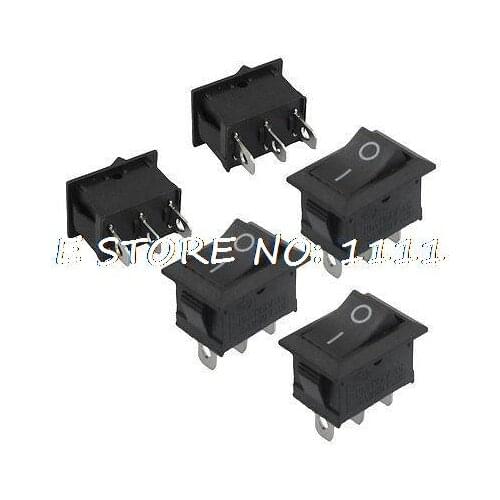 5 x AC 250V/6A 125V/10A 3 Pin SPDT Black On/Off Panel Mount Rocker Switch