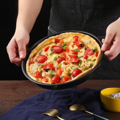6/7/8/9/10inch Pizza Pan Plate Heat-resistant Easy to Clean Carbon Steel Pizza Bake Crisper Pan Dish Tray for Kitchen Bakeware