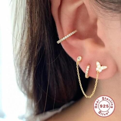 Aide 925 Sterling Silver Korean Elegant Butterfly Chain Drop Earrings For Women Students Fashion Zircon Brincos Jewelry Gifts