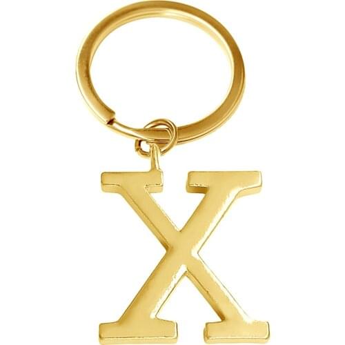Popular English Initials Word A-Z Charm Keyring Metal Rhodium Plated Letter X Pendant Keychain with Long Chain Key holder