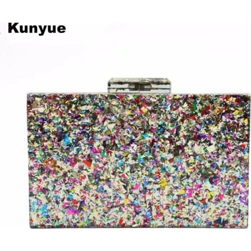 Brand Wallet Fashion Colorful Sequins Acrylic Clutch Purse Women Multi-Colors Dress Party Prom Evening Bag Trendy Bridal Handbag
