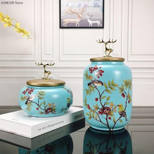 Household Goods Candy Jar Golden Deer Head Ceramic Cover Multifunctional Storage Jar Coffee Bean Tea Jar Multi-grain Storage Jar