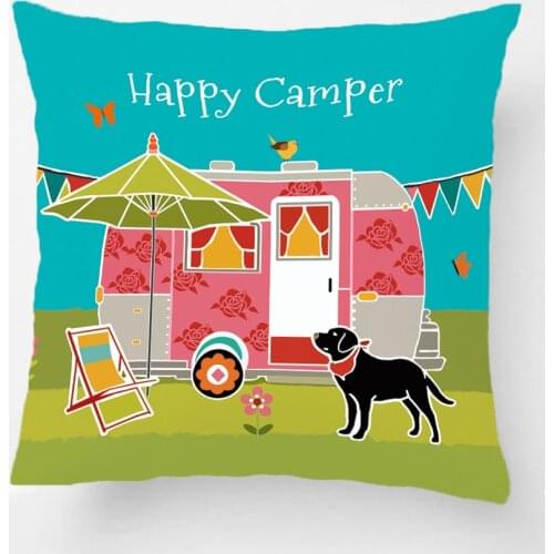 Happy Camper Printing Throw Pillow Case Decorative Cushion Cover For Sofa Car Seat Living Room Pillowcases
