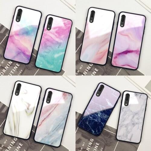 For Huawei Honor Play 4t Pro 3 Case Colorful Marble Hard Tempered Glass back silicone Cover For Honor Play 3 4t magic 2 Casing