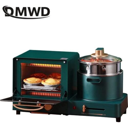 DMWD 4 in 1 Household Electric Breakfast Machine Toaster Frying Pan Mini Oven Bread Sandwich Pizza Maker Hot Boiling Pot Steamer