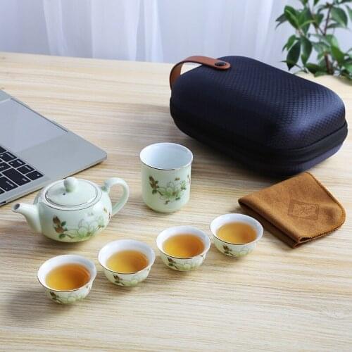 Travel Tea Set Portable Kung Fu Tea Set Annual Meeting Gift Magnolia Painting Landscape Painting Office Tea Set Tea Cup Teaware