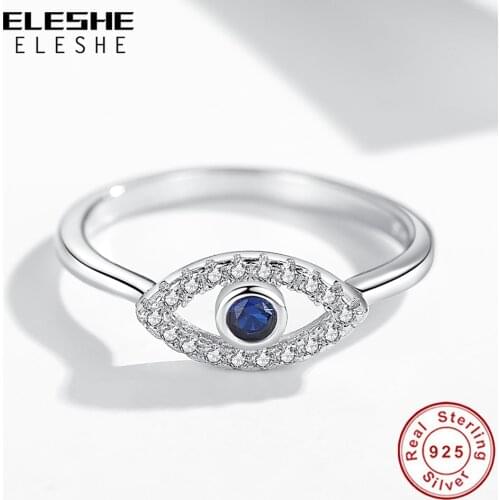 ELESHE Hot Sale 925 Sterling Silver Fatima Hamsa Lucky Eye Finger Rings For Women Fashion Jewelry Gift