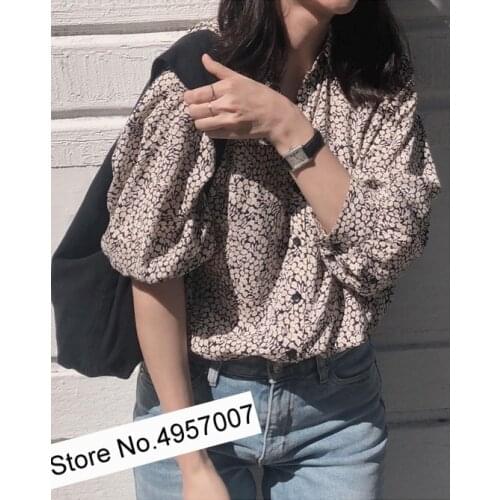 Elfbop Ladies 2020 Newest Lapel Floral Print Blouse Shirt Top