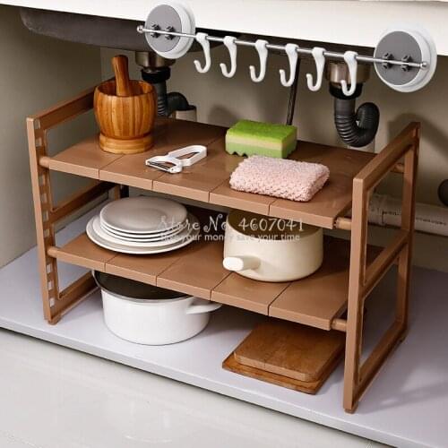Flexible Pot Rack Use Under The Sink Multi-function Kitchen Drain Storage Rack for Tableware kitchen accessories organizer
