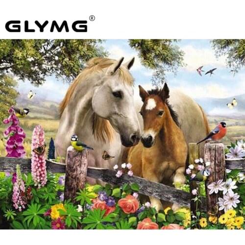 GLymg Needlework Diy Embroidery Handicraft Love Horse Diamond Painting Cross Stitch Full Square Animal Picture Mosaic Home Decor