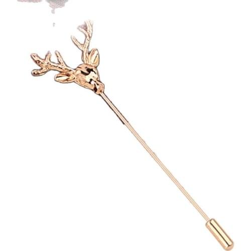 Hot Unisex Silver / Gold Deer Suit Shirt Corsage Lapel Stick Pin Chain Brooch Jewelry