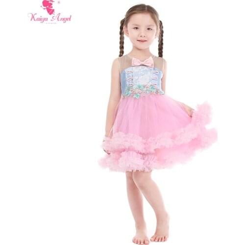 Kaiya Angel Toddler Girls Summer Dress Princess Unicorn Embroidery Flowers Light pink bow Lace Dresses Party Wedding Clothes