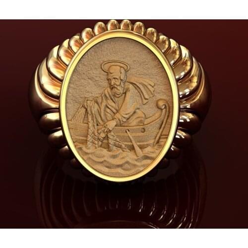 Classic Gold Color Anniversary Pope Leo XIII Fisherman Rights Ring Statue Male Tail Ring Engagement Ring Birthday Gift