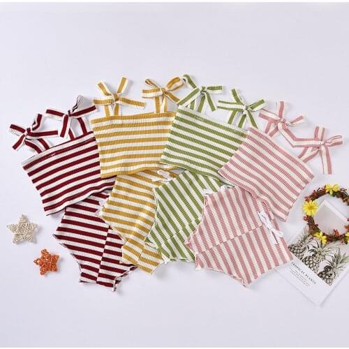 2021 Summer Newborn Baby Girls Clothes Set Ribbed Knitted Short Sleeve Tanks Tops+Shorts+Headband 3Pcs Toddler Infant Outfits