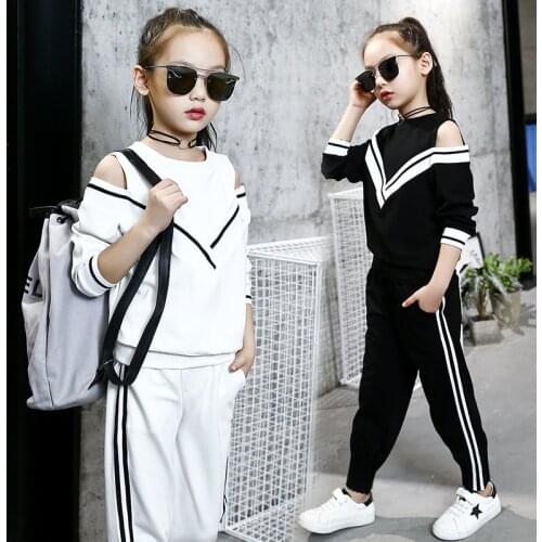Black White Girls Clothing Sets Autumn Casual Fashion Top And Trousers 2Pcs Princess Costume 4 5 6 7 8 9 10 Year Children Suits
