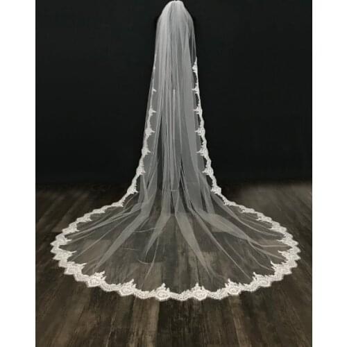 Cathedral Lace veil, chapel lace veil, Alencon lace veil, lace up to elbow, floral lace, light ivory veil, diamond white veil