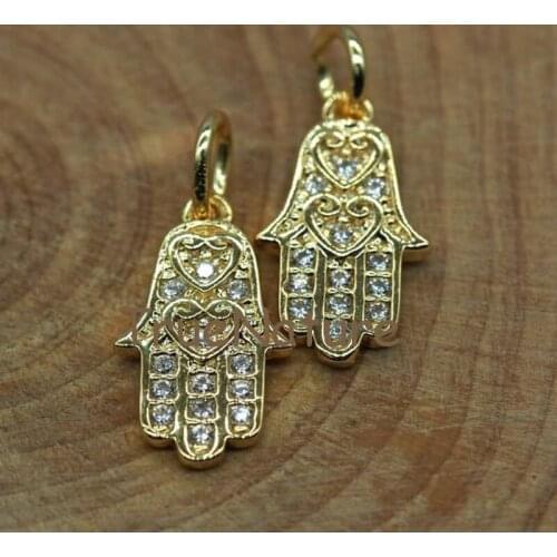Lovely Gold Hamsa Shape Charms Micro Zircon Hand Fashion Pendants For Jewelry Making In 8*14 mm PM5728