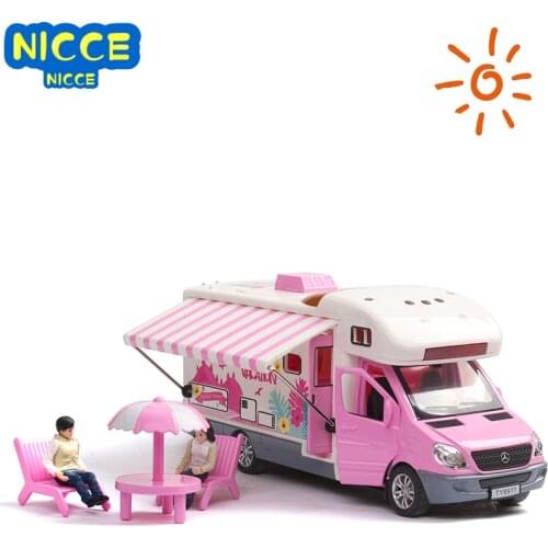 Nicce 1:36 Holiday Camper Model Car Metal Model Sound And Light Pull Back For Kids 4 Doors Can Be Opened Cars Miniature Bus Toy