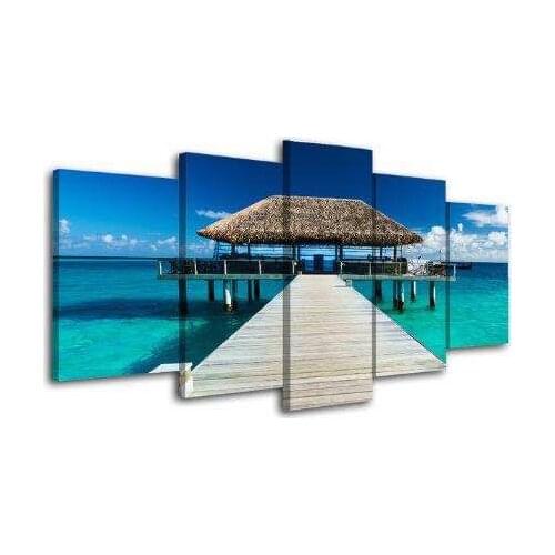 Modular Poster Modern 5 Pieces HD Seascape Printed Wall Art Leaves Canvas Beach Picture Paintings Home Decor Frame Living Roo